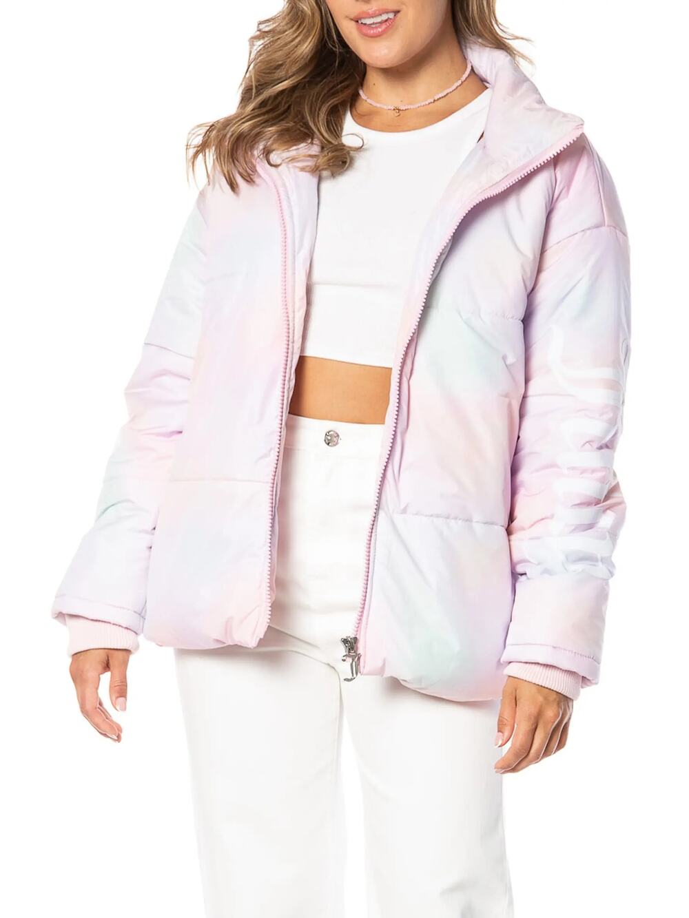 Juicy Couture Avalon Puffer Jacket Logo Sleeve Tie Dye Winter Y2K Streetwear S